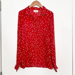 Sezane Women's 100% Silk Floral Blouse 34 (XS) Red Poppy French Parisian Elegant